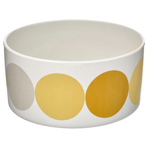 BRÖGGAN Bowl, dot pattern white/yellow, 20 cm
