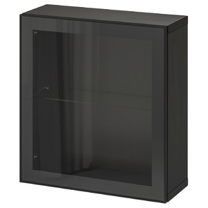 BESTÅ Wall-mounted cabinet combination, black-brown/Glassvik black, 60x22x64 cm