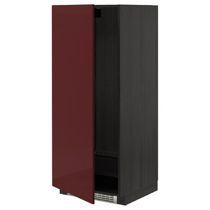METOD High cabinet for fridge/freezer, black Kallarp/high-gloss dark red-brown, 60x60x140 cm