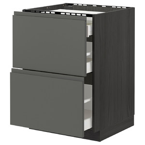 METOD / MAXIMERA Base cab f hob/2 fronts/3 drawers, black/Voxtorp dark grey, 60x60 cm