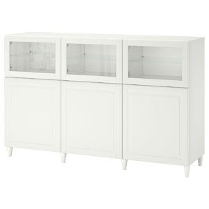 BESTÅ Storage combination with doors, white/Smeviken/Kabbarp white clear glass, 180x42x112 cm