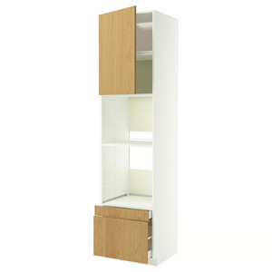 METOD / MAXIMERA Hi cab f ov/combi ov w dr/2 drwrs, white/Sinarp oak veneer, 60x60x240 cm