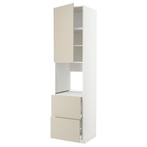 METOD / MAXIMERA High cabinet f oven+door/2 drawers, white/Havstorp beige, 60x60x240 cm