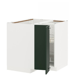 METOD Corner base cabinet with carousel, white/Havstorp deep green, 88x88 cm