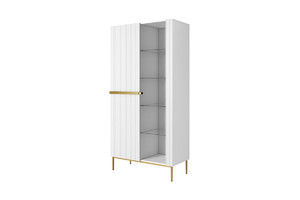 High Cabinet Display Cabinet Nicole, matt white, gold legs