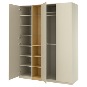 PAX / FORSAND Wardrobe combination, grey-beige grey-beige/oak effect, 185x60x236 cm