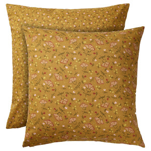 SVÄRDTÅG Cushion cover, dark yellow/floral pattern, 50x50 cm
