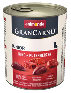 Animonda GranCarno Junior Beef & Turkey Hearts Dog Wet Food 800g