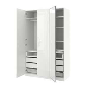 PAX / FARDAL/ÅHEIM Wardrobe combination, white/high-gloss/white mirror glass, 150x60x236 cm
