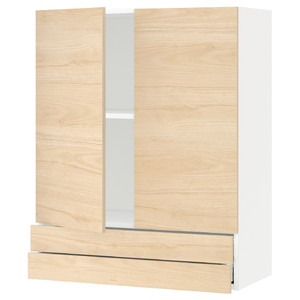 METOD / MAXIMERA Wall cabinet w 2 doors/2 drawers, white/Askersund light ash effect, 80x100 cm