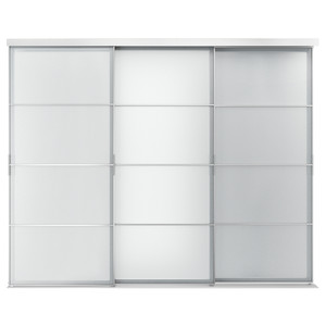 SKYTTA / SVARTISDAL Sliding door combination, aluminium/white paper, 301x240 cm