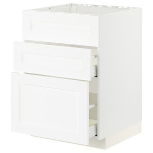 METOD / MAXIMERA Base cab f sink+3 fronts/2 drawers, white Enköping/white wood effect, 60x60 cm