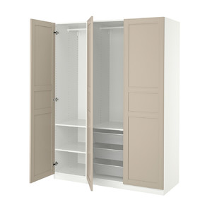 PAX / FLISBERGET Wardrobe combination, white/light beige, 150x60x201 cm