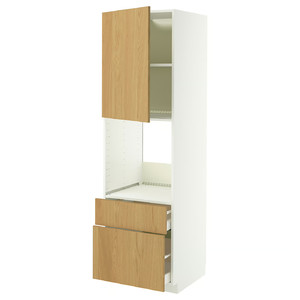 METOD / MAXIMERA High cabinet f oven+door/2 drawers, white/Sinarp oak veneer, 60x60x200 cm