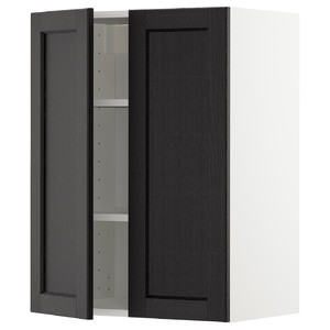 METOD Wall cabinet with shelves/2 doors, white/Lerhyttan black stained, 60x80 cm