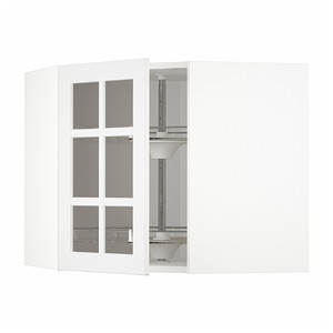 METOD Corner wall cab w carousel/glass dr, white/Stensund white, 68x60 cm