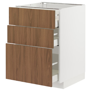 METOD / MAXIMERA Base cabinet with 3 drawers, white/Tistorp brown walnut effect, 60x60 cm