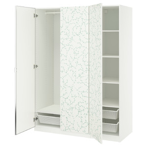 PAX / LINNABERG/ÅHEIM Wardrobe combination, white patterned/mirror glass, 150x58x201 cm