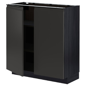 METOD Base cabinet with shelves/2 doors, black/Upplöv matt anthracite, 80x37 cm