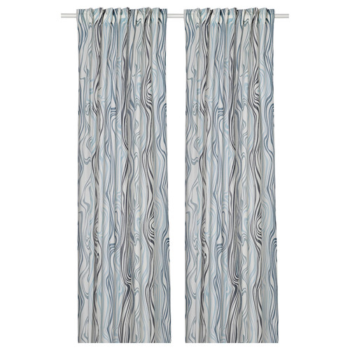 KLIPPNEJLIKA Curtains, 1 pair, white/blue, 145x300 cm
