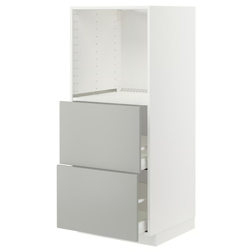 METOD / MAXIMERA High cabinet w 2 drawers for oven, white/Havstorp light grey, 60x60x140 cm