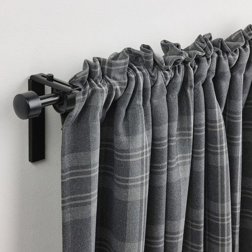 HÄGGVECKMAL Room darkening curtains, 1 pair, dark grey, 145x300 cm