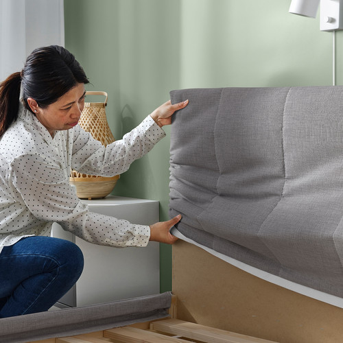 FALUDDEN Upholstered bed frame, grey, 140x200 cm