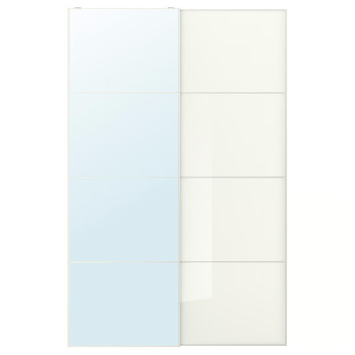 AULI / FÄRVIK Pair of sliding doors, mirror glass/white glass, 150x236 cm