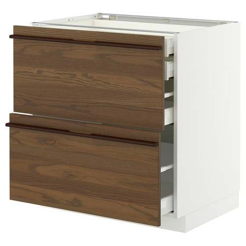 METOD/MAXIMERA Base cb 2 frnts/2 low/1 md/1 hi drw, white/Stensta dark brown ash veneer, 80x60 cm