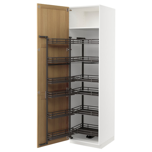 METOD High cabinet with pull-out larder, white/Forsbacka oak, 60x60x220 cm