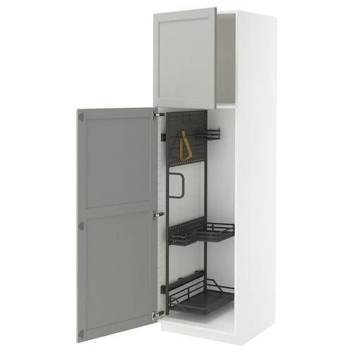 METOD High cabinet with cleaning interior, white/Lerhyttan light grey, 60x60x200 cm