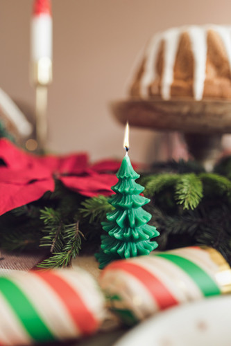 Christmas Tree Shaped Decorative Candle, Dark Green, 10 cm