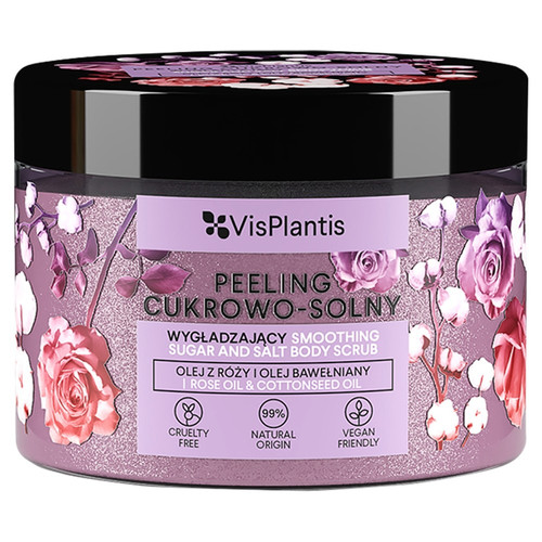 Vis Plantis Smoothing Sugar & Salt Scrub Rose Oil & Cottonseed Oil Vegan & Natural 350g