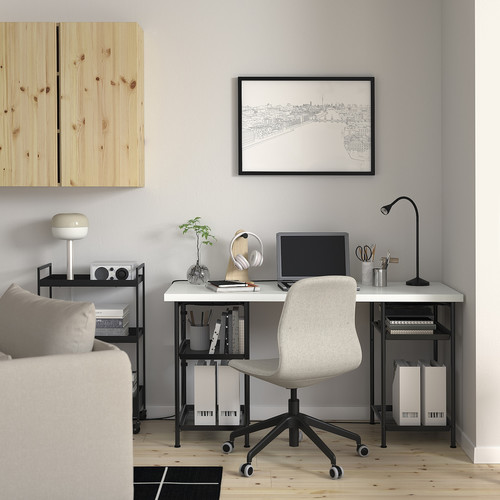 LAGKAPTEN / SPÄND Desk, white/black, 140x60 cm