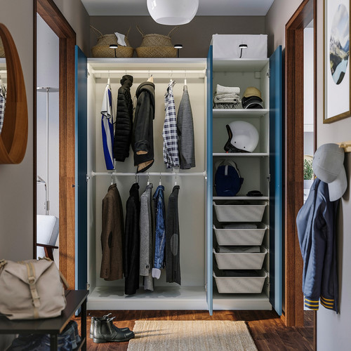 PAX / FYRUDDEN Wardrobe combination, white/blue, 150x58x201 cm