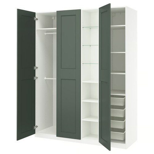PAX / GRIMO Wardrobe combination, white grey-green/white, 185x60x236 cm