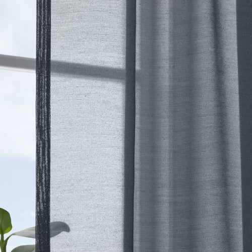 STENFRÖ Sheer curtains, 1 pair, with heading tape/dark blue, 145x300 cm