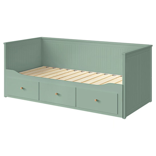 HEMNES Day-bed frame with 3 drawers, grey-green, 80x200 cm