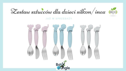 Bo Jungle B-Spoon, Fork, Knife Cutlery for Children Silicone/Inox, pink