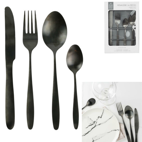 Cutlery Set Charbon 16pcs, black
