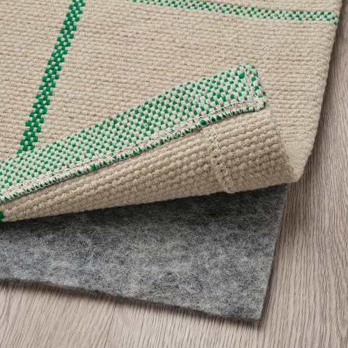 RIDSTIG Rug, flatwoven, off-white/green, 133x195 cm
