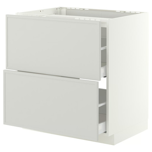 METOD/MAXIMERA Base cab f hob/2 fronts/2 drawers, white/Aspudden light grey, 80x60 cm