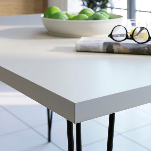 SKÅLSTA Table and 4 chairs, light grey-beige hairpin black-grey/plastic black tubular metal/black-grey, 140x80 cm