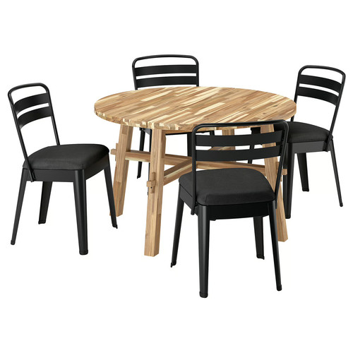 SKOGSTA / RAMSNÄS Table and 4 chairs, acacia black/anthracite Vissle dark grey, 120 cm