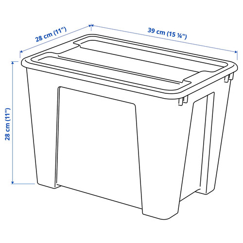 SAMLA Box with lid, transparent, 39x28x28 cm/22 l