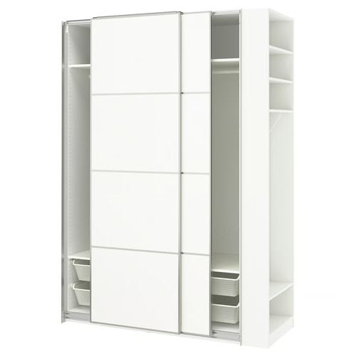PAX / MEHAMN Wardrobe with sliding doors, white aluminium/white white, 170x66x236 cm