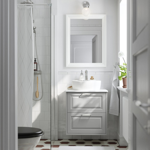 TÄNNFORSEN / TÖRNVIKEN Wash-stnd w drawers/wash-basin/tap, light grey/white marble effect, 62x49x79 cm