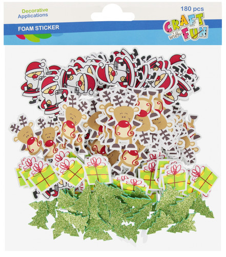 CRAFT WITH FUN Self-Adhesive Christmas Decor Mix, 180 Pieces