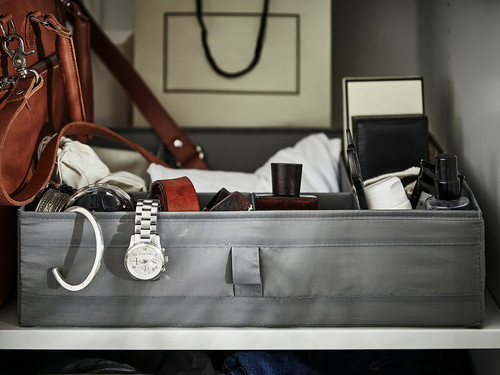 SKUBB Box with compartments, dark grey, 44x34x11 cm