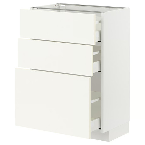 METOD / MAXIMERA Base cabinet with 3 drawers, white/Vallstena white, 60x37 cm